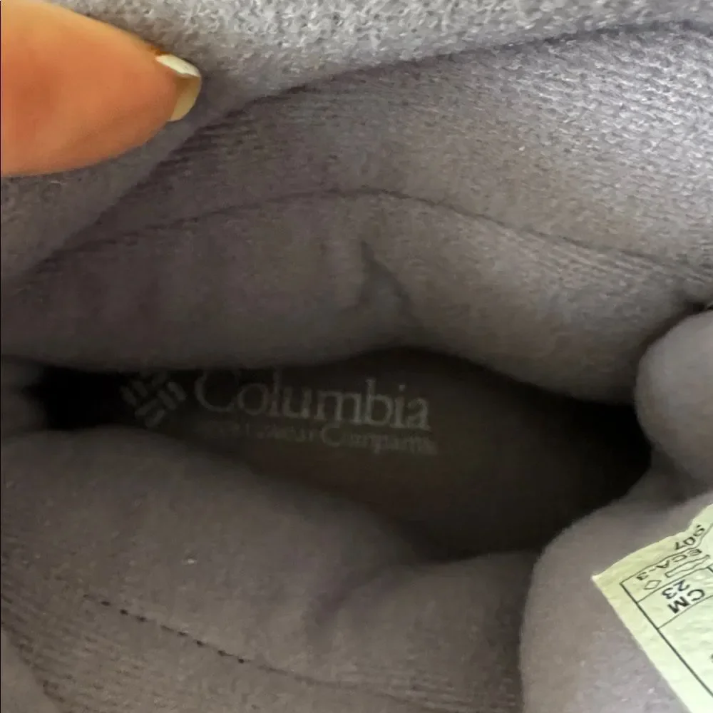 Columbia Snow King Women’s Leather Rubber Beige Gray Purple Snow Boots Size 6.5